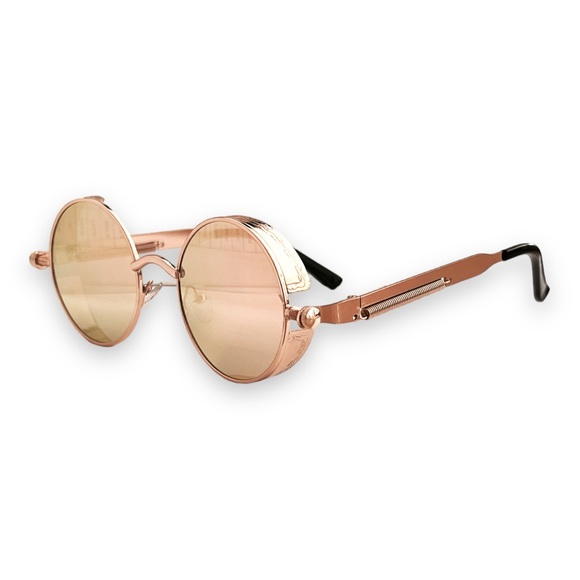 Unisex Round Steampunk Retro Frame Polarized Sunglasses Pink Lens UV400 - Picture 10 of 13